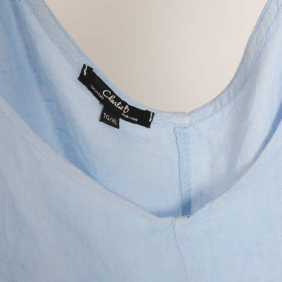Charlie B Cropped Light Blue Linen Jumpsuit with XL - Picture 4 of 6